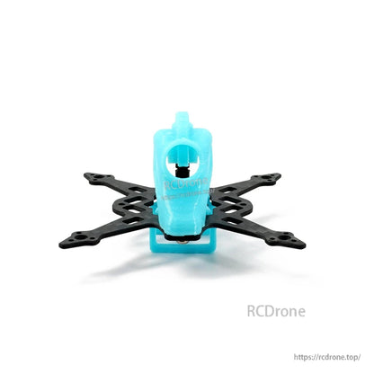 Front view of blue TPU canopy and carbon fiber X frame for Nanofly16 micro drone build