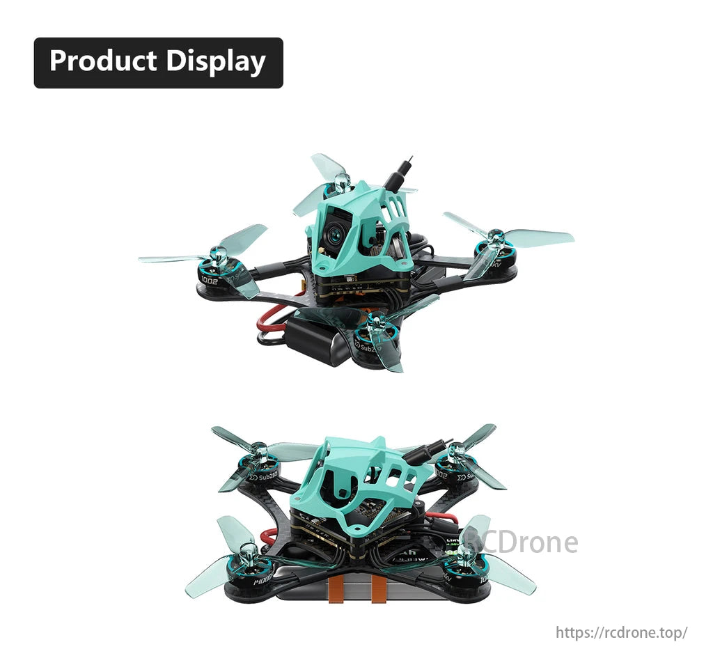Sub250 Nanofly20 2S 2-Inch HD Micro Freestyle FPV, Designed for 2S 500mAh batteries with a 1.5mm carbon frame, perfect for indoor freestyle and backyard racing.