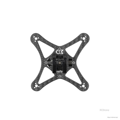 Top-down view of carbon fiber frame plate with mounting holes and center bracket, Nanofly20