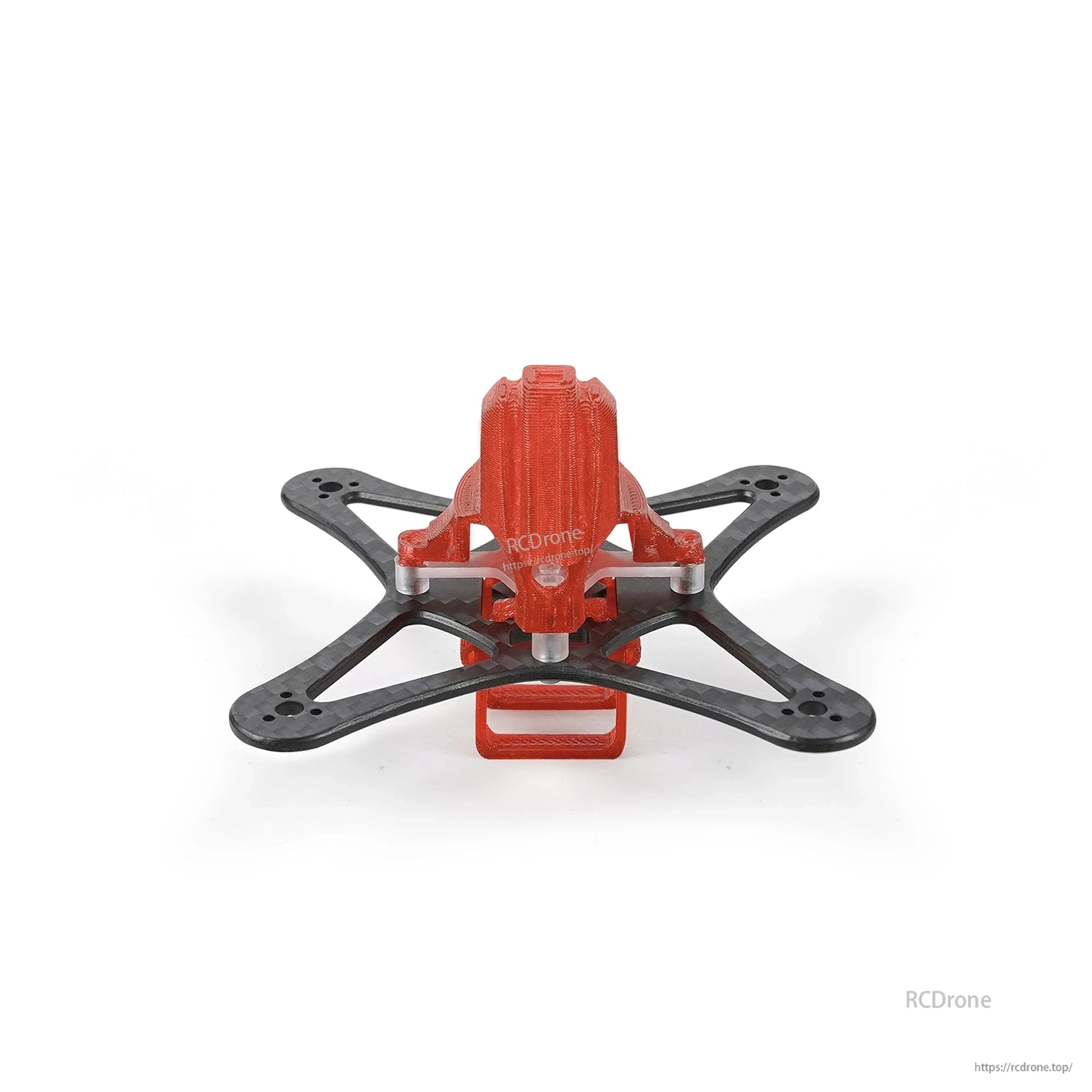 Red canopy frame assembly, rear view showing battery holder loop and canopy back