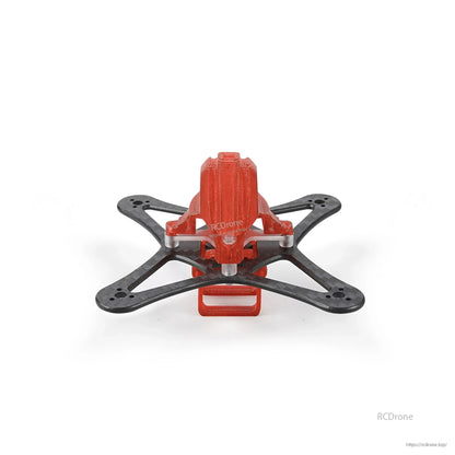 Red canopy frame assembly, rear view showing battery holder loop and canopy back