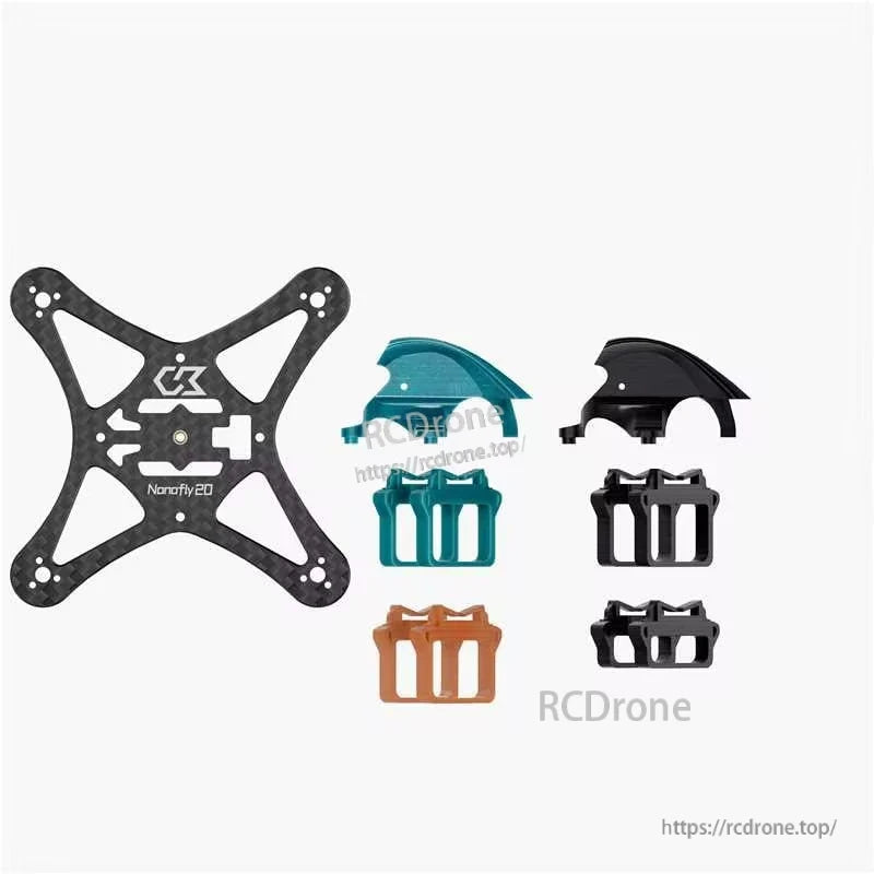 Kit options shown: carbon frame plate plus canopy and battery holder parts in multiple colors