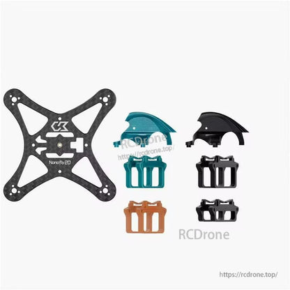 Kit options shown: carbon frame plate plus canopy and battery holder parts in multiple colors
