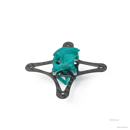 Teal canopy version on carbon frame plate, angled top view of battery holder mount