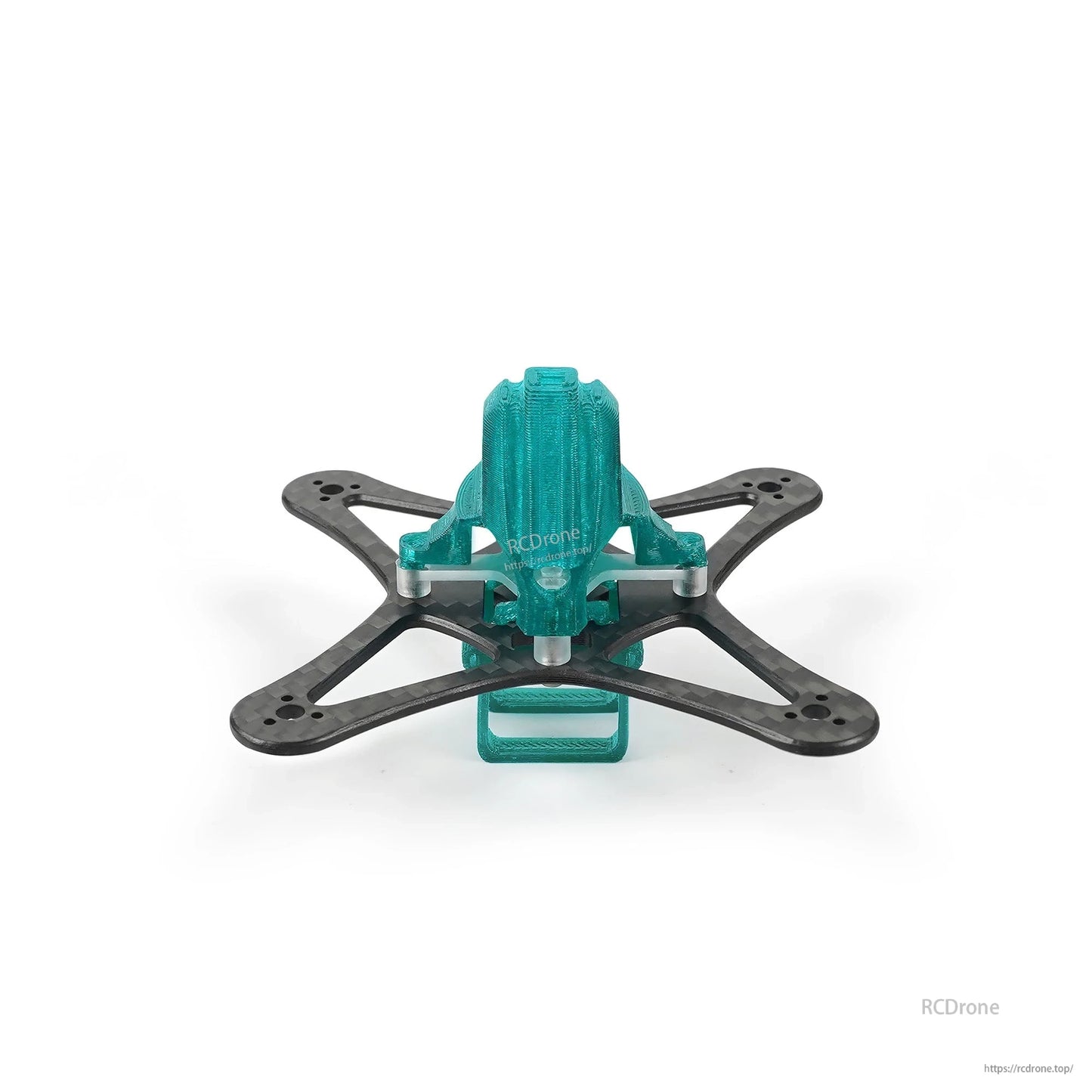 Teal canopy frame assembly, rear view showing battery holder loop and canopy back