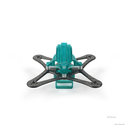 Teal canopy frame assembly, rear view showing battery holder loop and canopy back