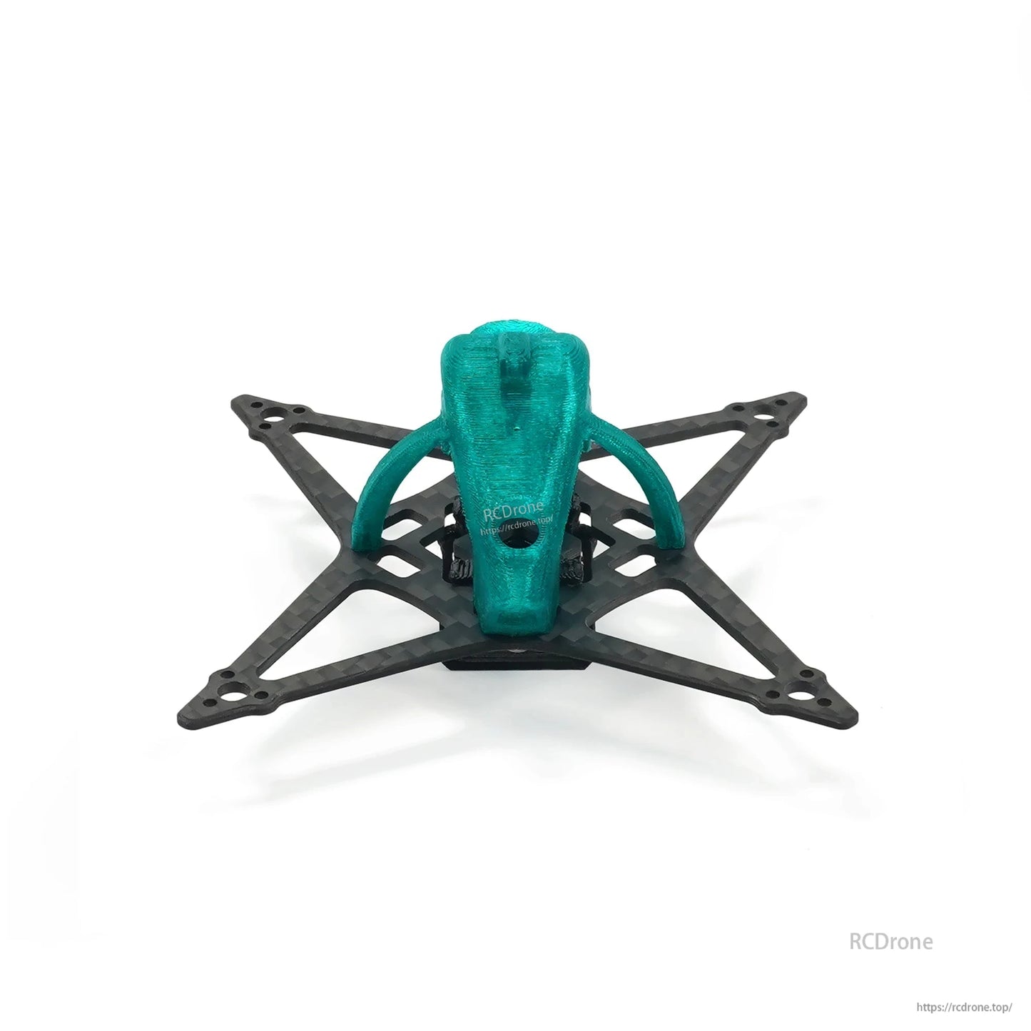 Rear view of canopy on carbon fiber X frame with mounting holes and arm layout