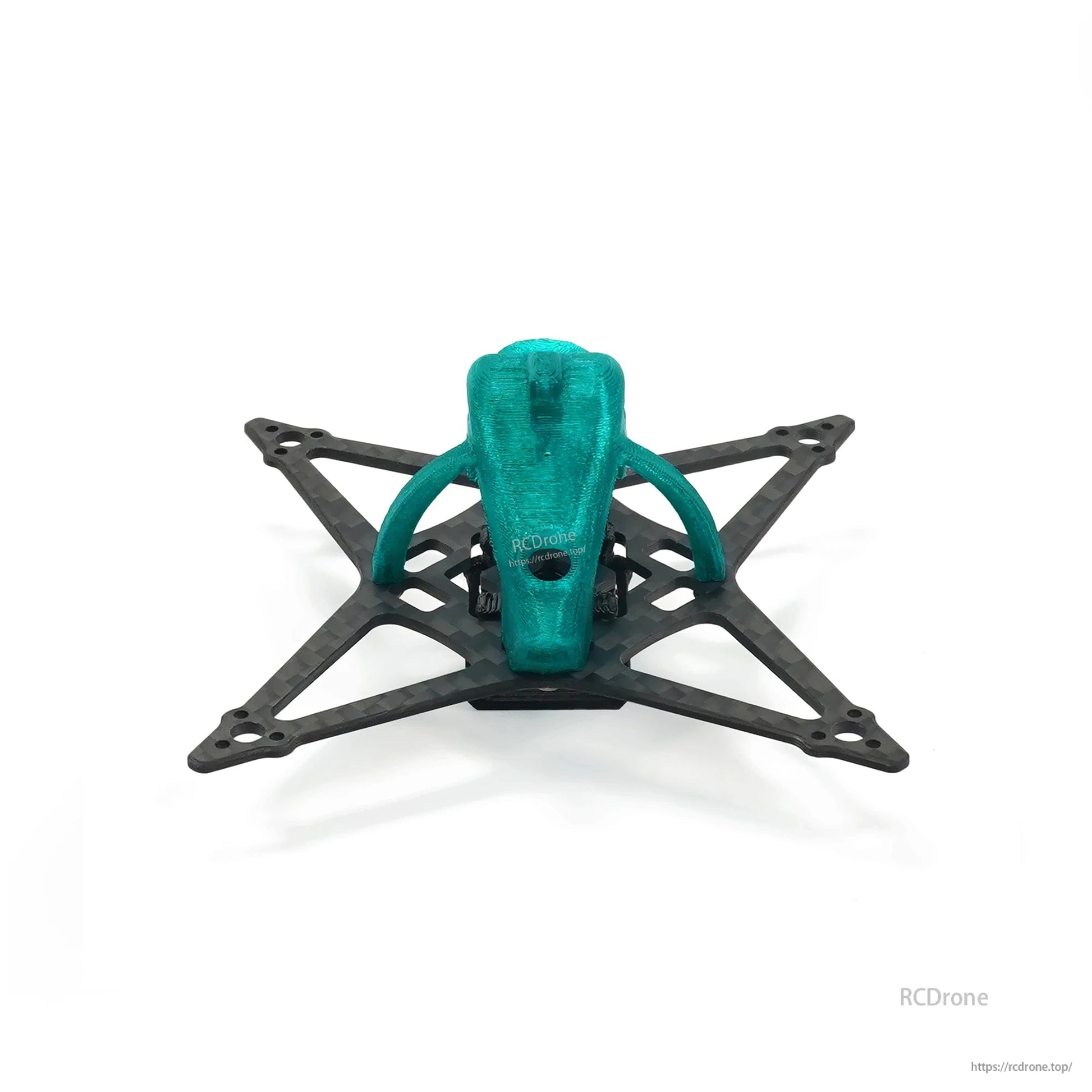 Rear view of canopy on carbon fiber X frame with mounting holes and arm layout