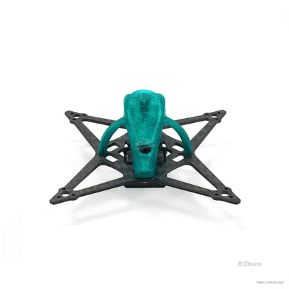 Rear view of canopy on carbon fiber X frame with mounting holes and arm layout