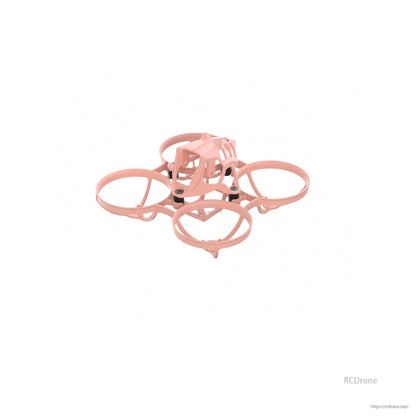 Ducted whoop frame parts shown assembled in light pink, angled top view