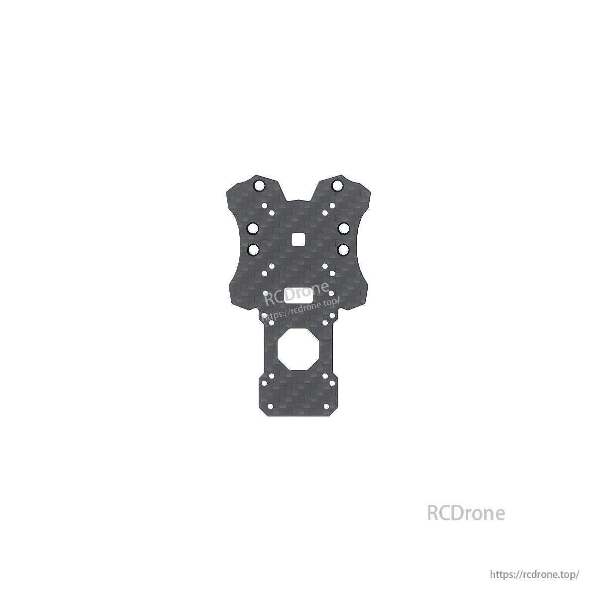 Carbon fiber top plate with multiple mounting holes and large rear hexagonal cutout