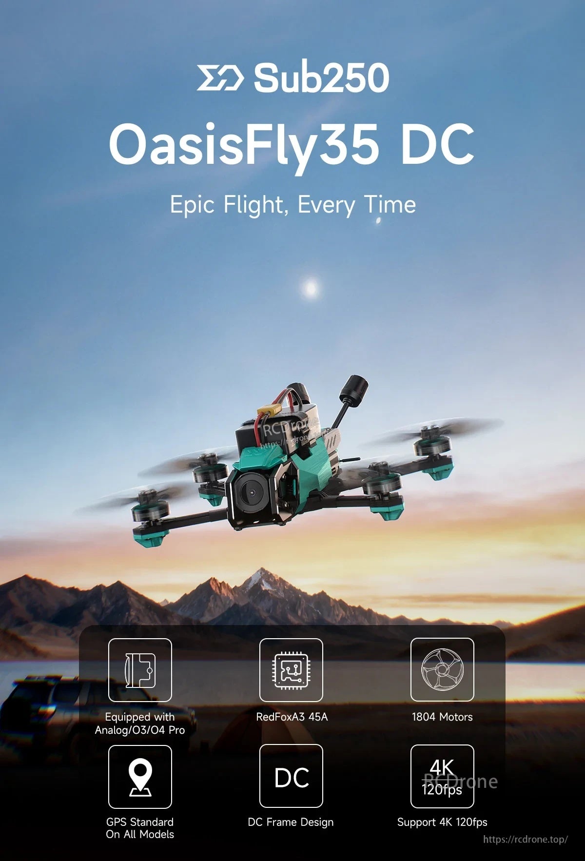 Sub250 OasisFly35 DC O4 Pro GPS freestyle quadcopter, 3.5-inch FPV build with DC frame design