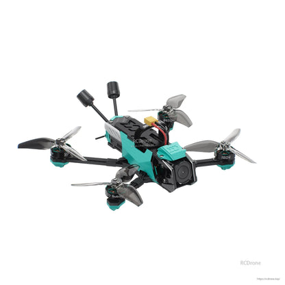 Front-left angle view highlighting FPV camera housing and two rear antennas