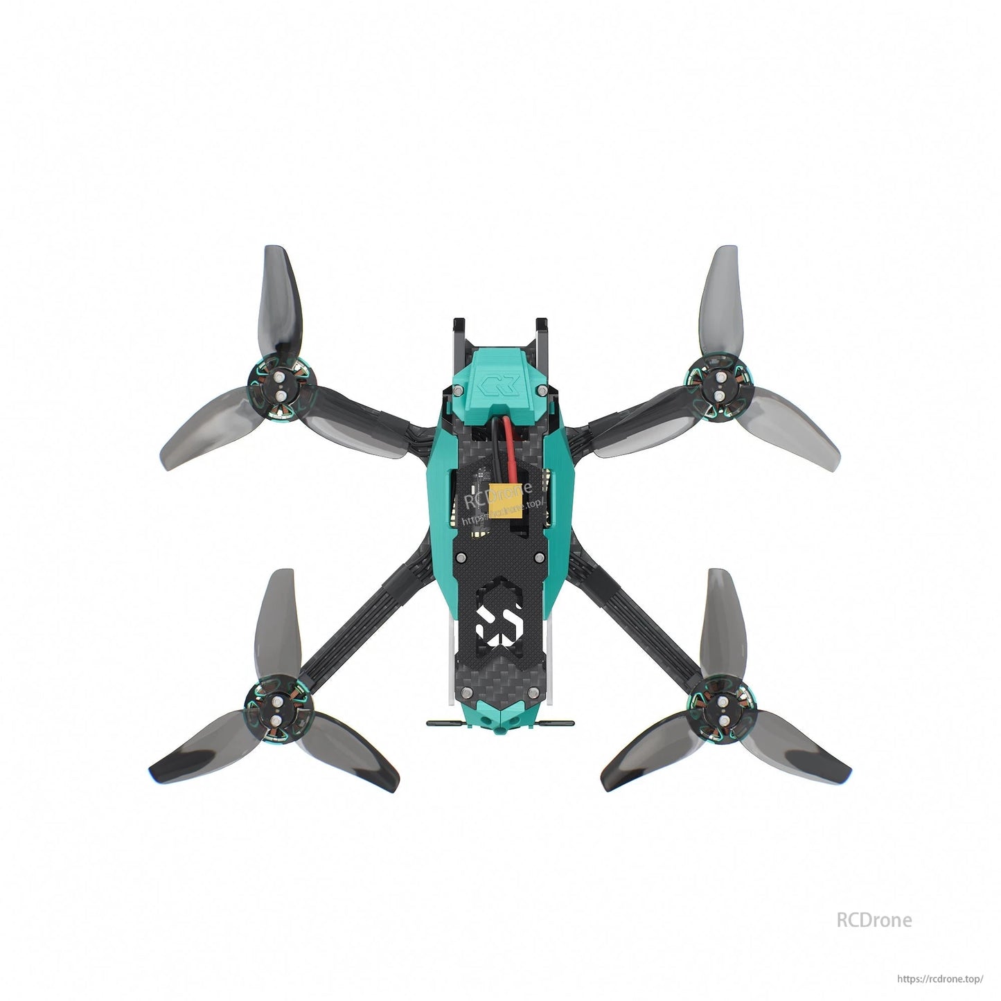 Top-down view with arms extended, showing wiring path along center and mounting points