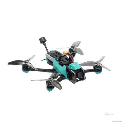Front angle close-up showing FPV camera lens and one antenna upright at the rear
