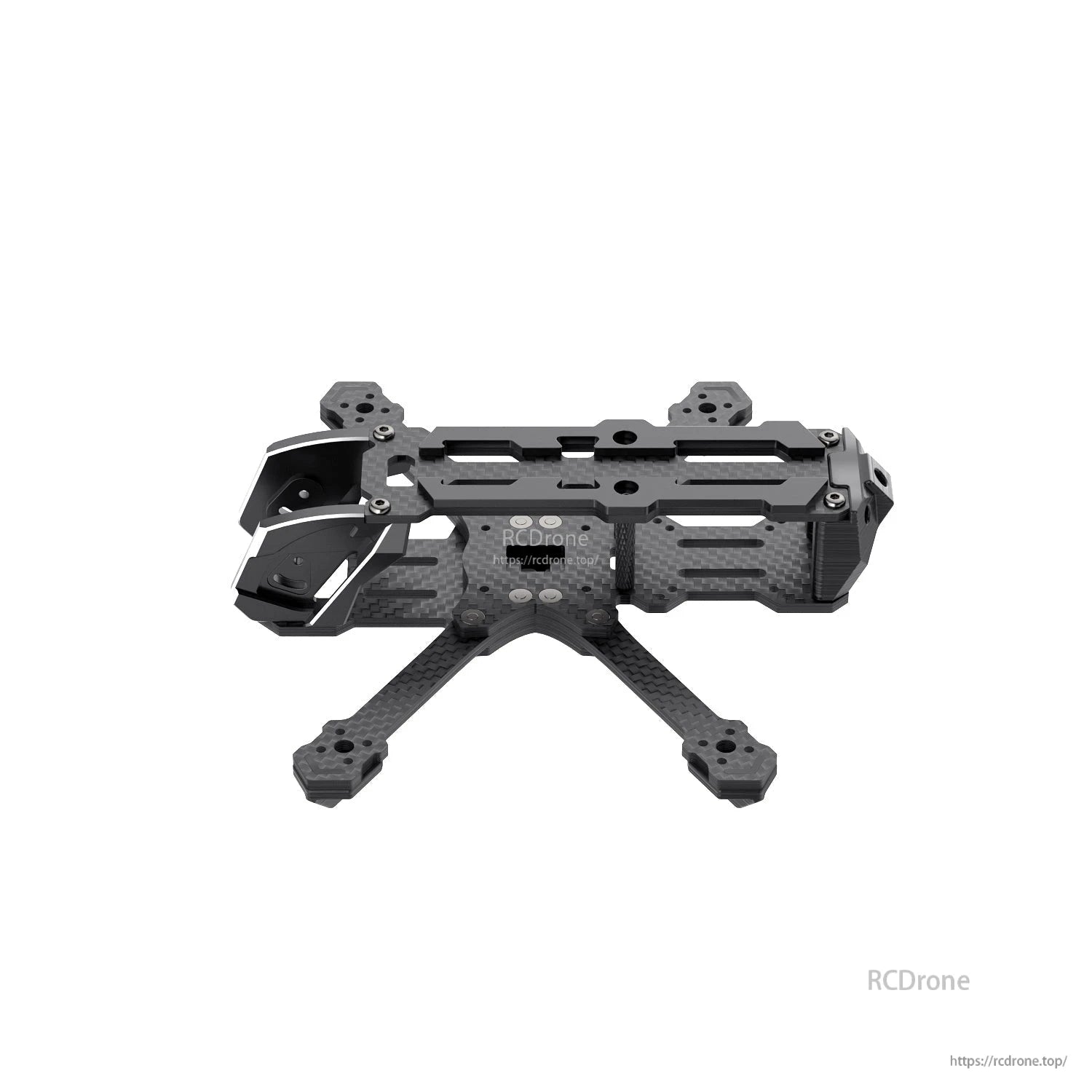 Side profile of assembled frame showing camera cage position and top plate mounting points