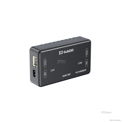 Side/end view showing USB-A port and DC input jack on the Sub250 charger