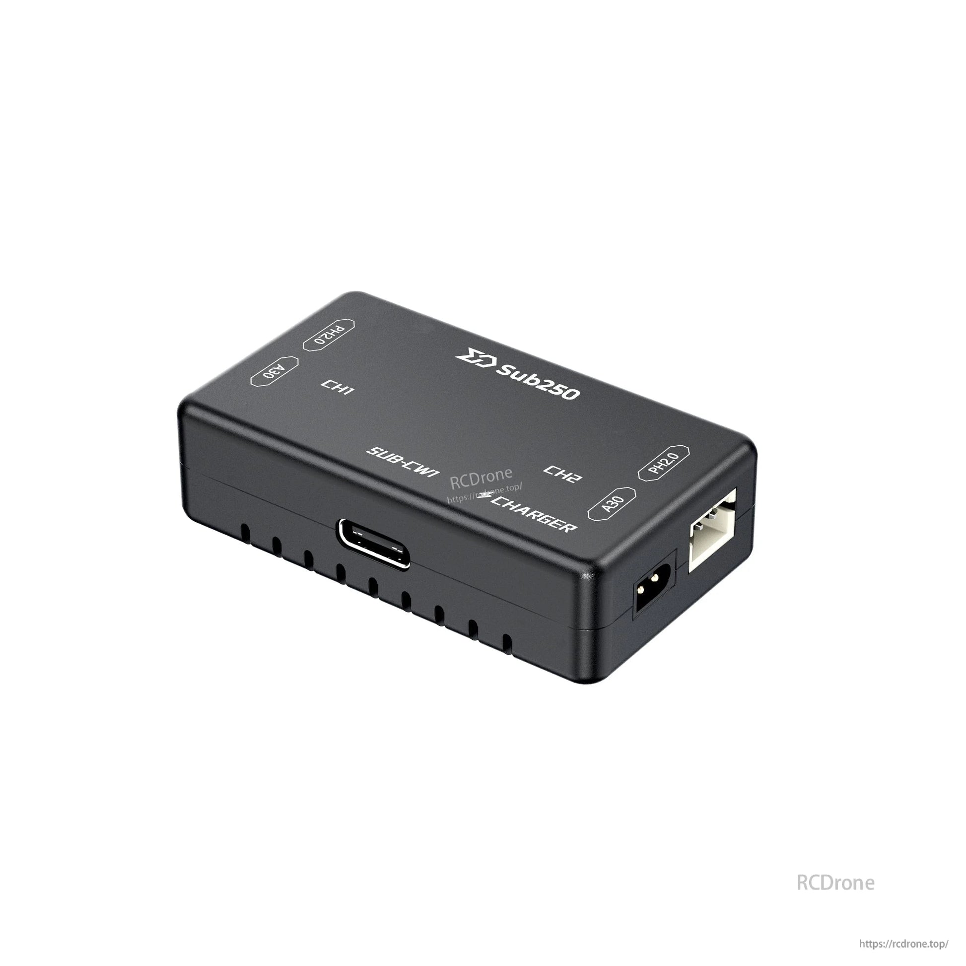 Angled side view highlighting USB-C input port and vented housing details
