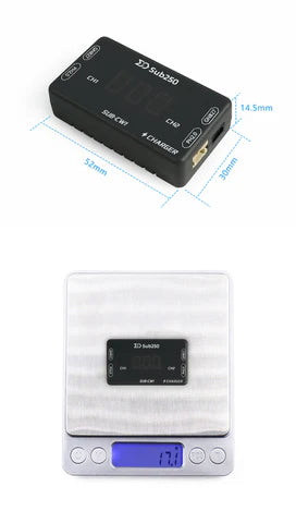 SUB-CW1 dimensions and weight: 52×30×14.5 mm size graphic and 17.5 g scale reading