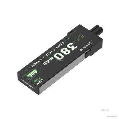Sub250 380mAh LiHV 90C battery pack shown from rear angle with integrated GNB27 plug