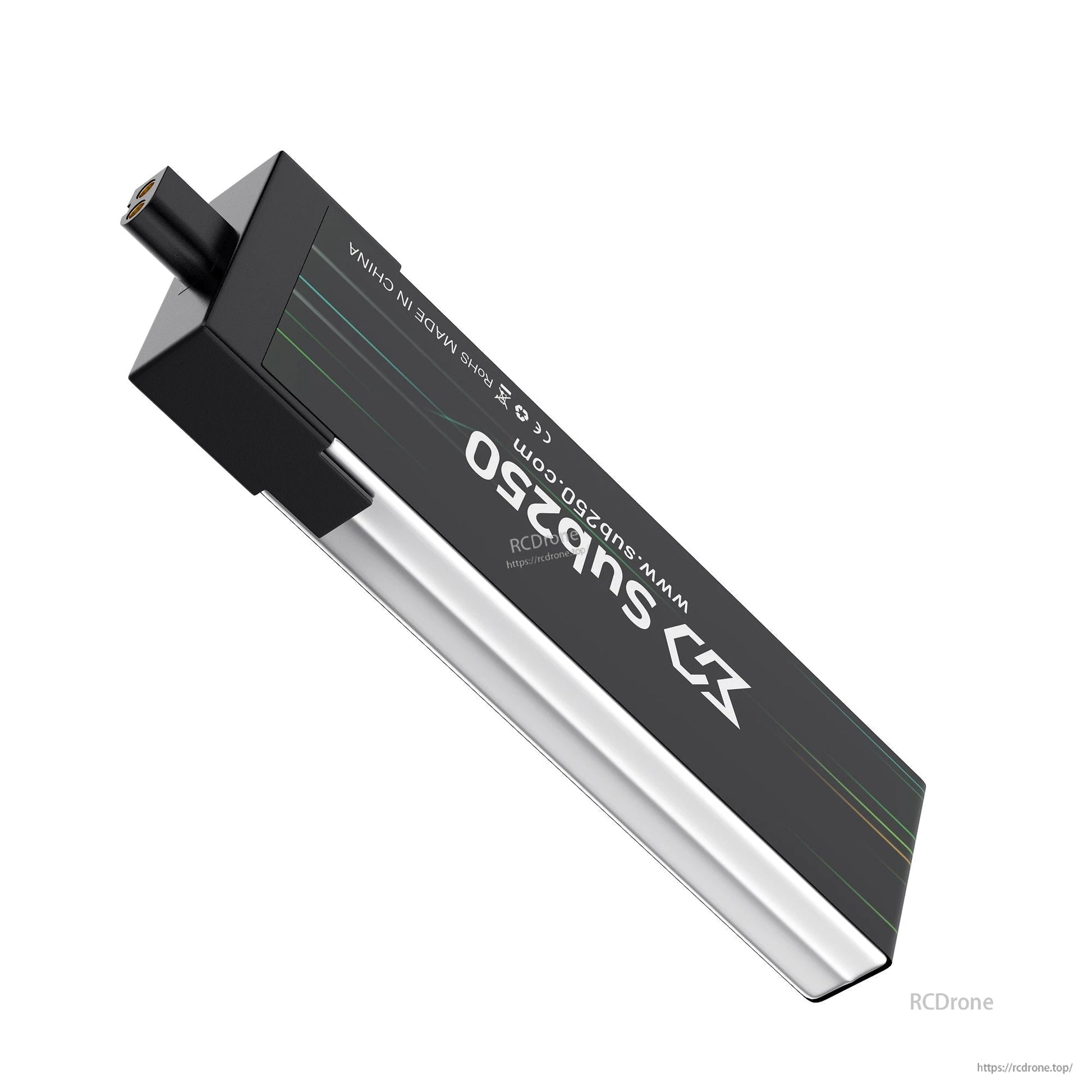 Sub250 530mAh LiHV battery side profile showing slim rectangular pack and connector housing