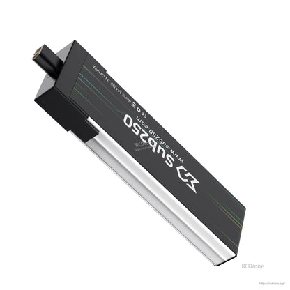 Sub250 530mAh LiHV battery side profile showing slim rectangular pack and connector housing