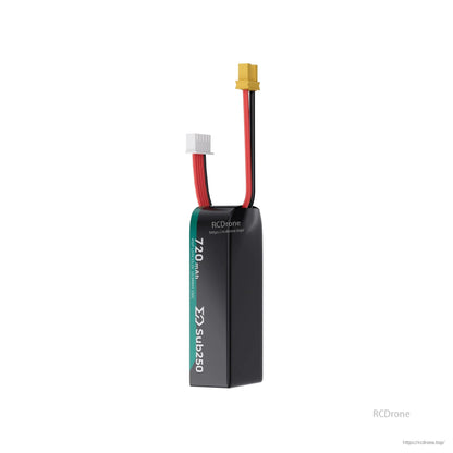 Sub250 SUB7204S100AHV 4S 720mAh LiHV battery upright view with XT30 connector and balance lead