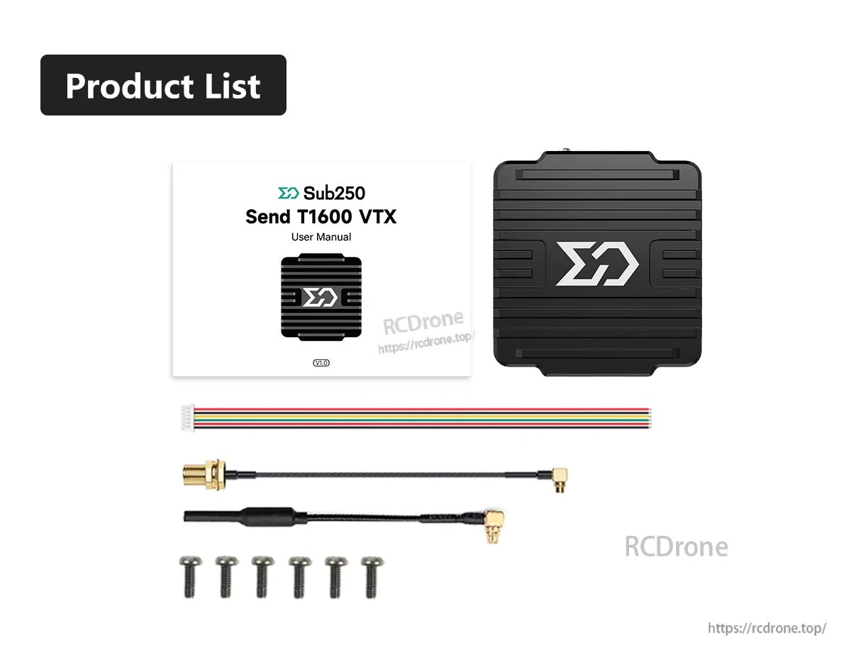 In-the-box kit: , user manual, SH1.0 6-pin cable, MMCX antenna, adapter, and screws