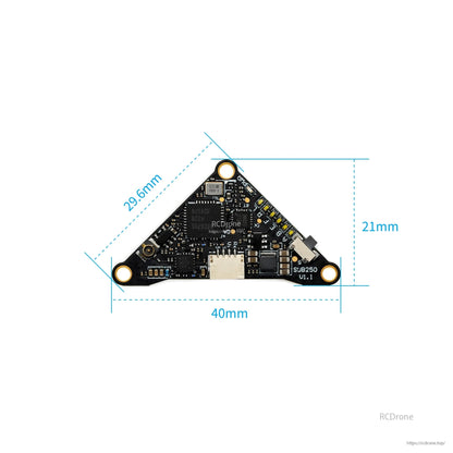 Sub250 Send T400 FPV VTX size diagram showing 40mm width, 21mm height and 29.6mm side
