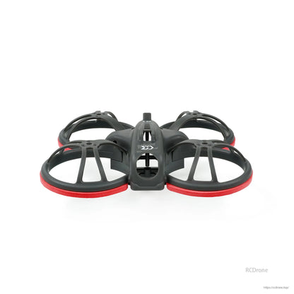 Front view of whoop frame with red bumper rings and center canopy opening