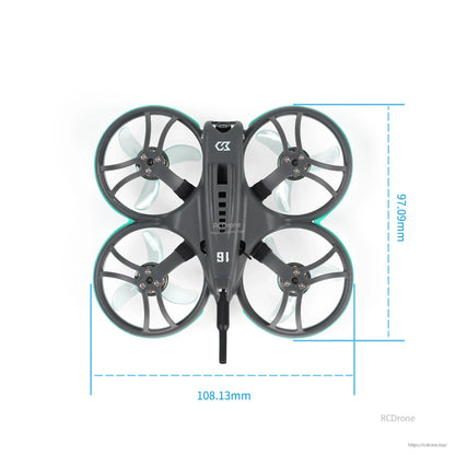 Top view with size dimensions overlay, approximately 108.13 mm by 99.06 mm footprint