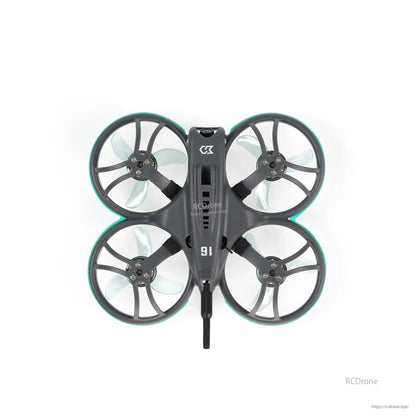 Top-down view of ducted 75mm whoop frame showing four prop guards and canopy layout