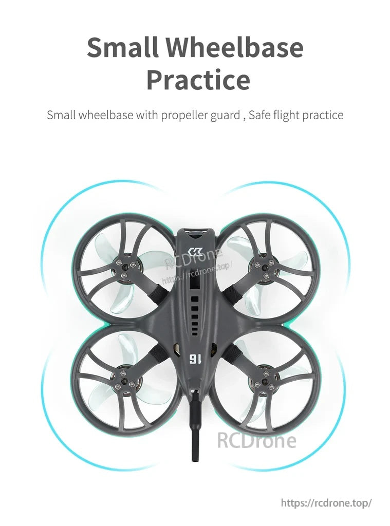 Top-down view of the 75mm small wheelbase whoop frame with full propeller guards for safer indoor flight
