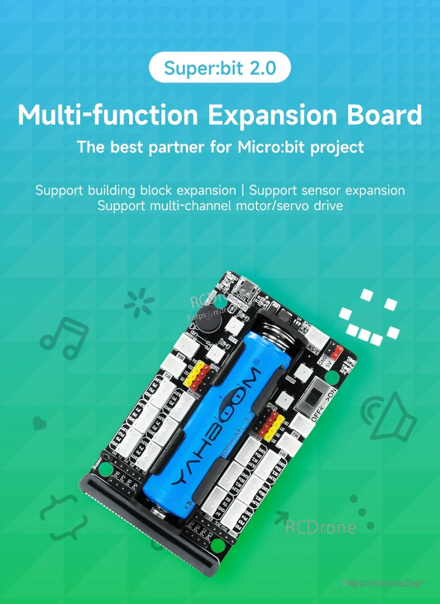 Yahboom Super:bit 2.0 multi-function expansion board for BBC micro:bit with 18650 battery holder