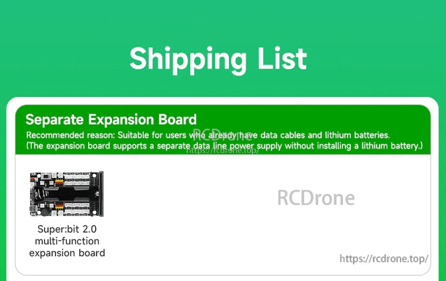 Shipping list for separate expansion board option: Super:bit 2.0 board only