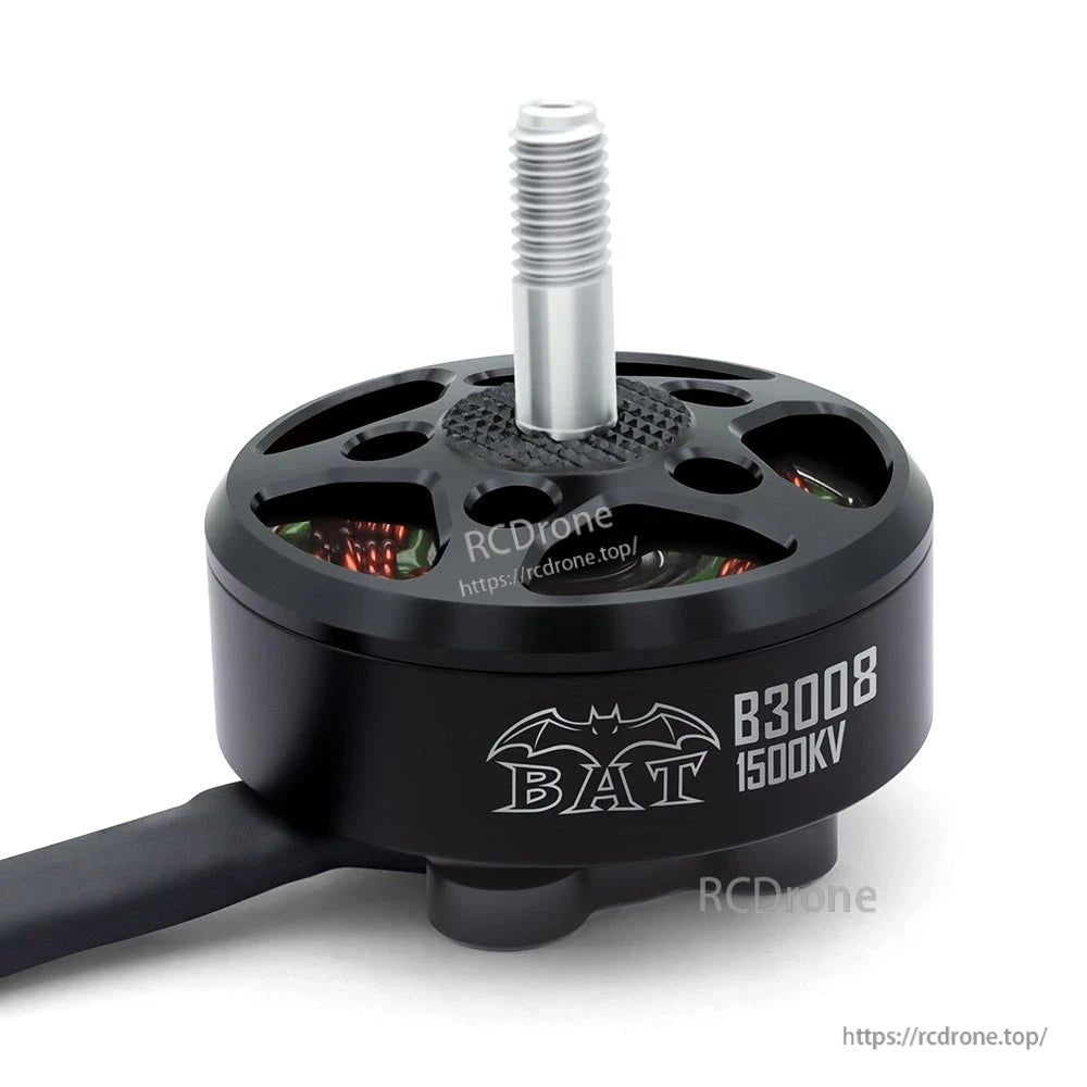 BAT B3008 1500KV brushless motor with threaded shaft, exposed windings, and motor cable