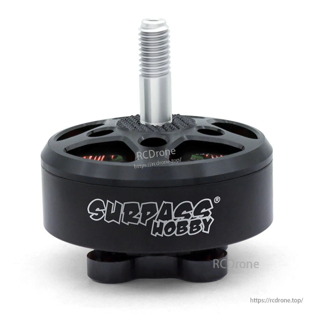Front view of Surpass Hobby BAT B3008 motor with threaded prop shaft and brand logo
