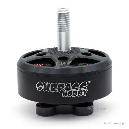 Front view of Surpass Hobby BAT B3008 motor with threaded prop shaft and brand logo
