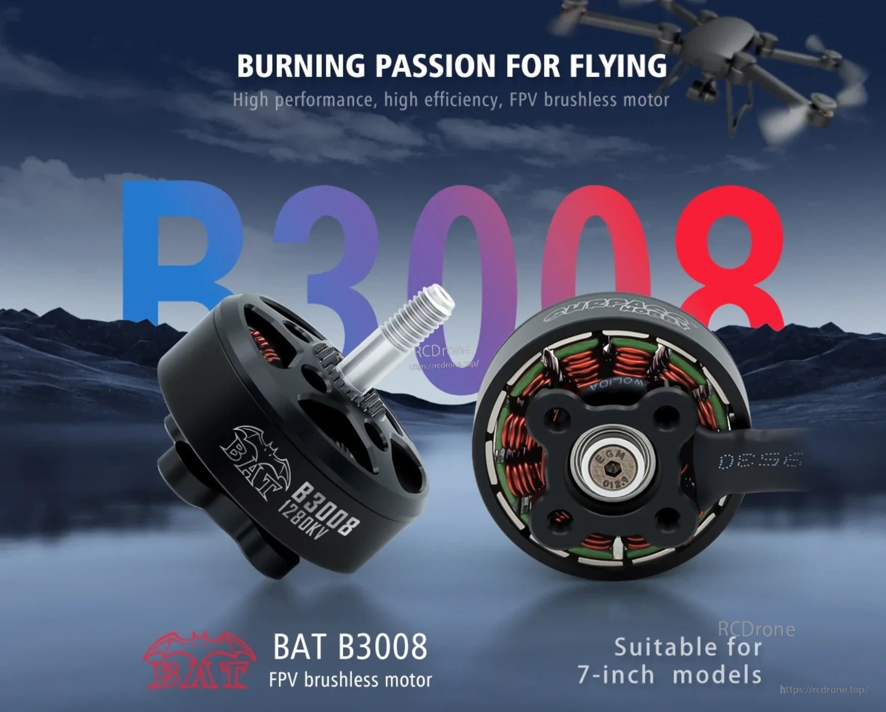 Surpass Hobby BAT B3008 brushless motor for 7-inch FPV drone builds