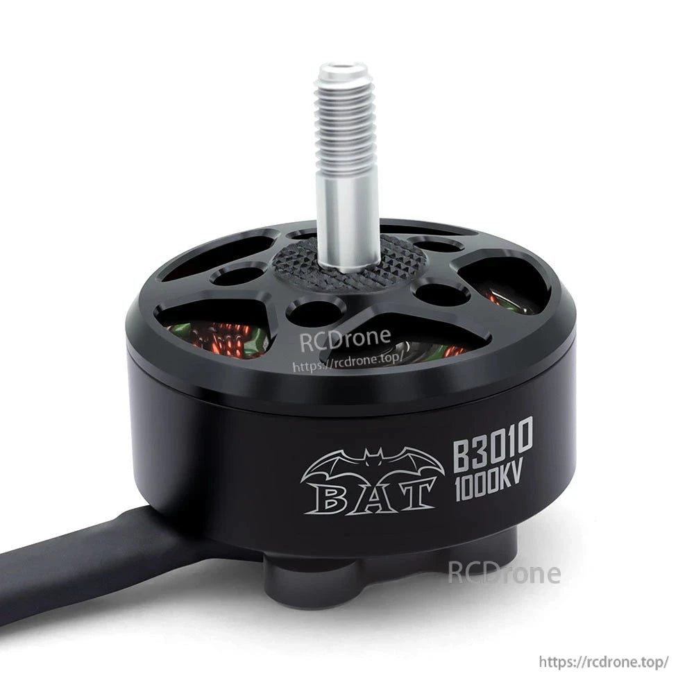 Surpass Hobby BAT B3010 1000KV motor front view with threaded shaft and vented bell