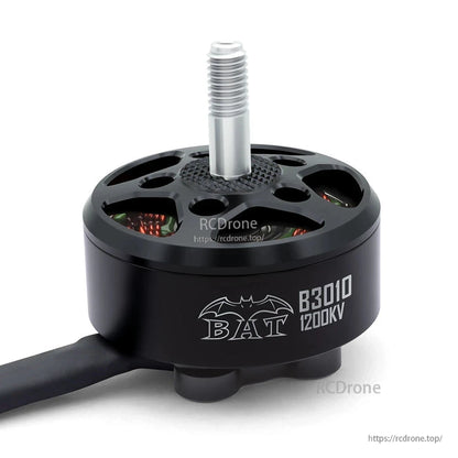 BAT B3010 1200KV brushless motor front view with threaded shaft and copper windings