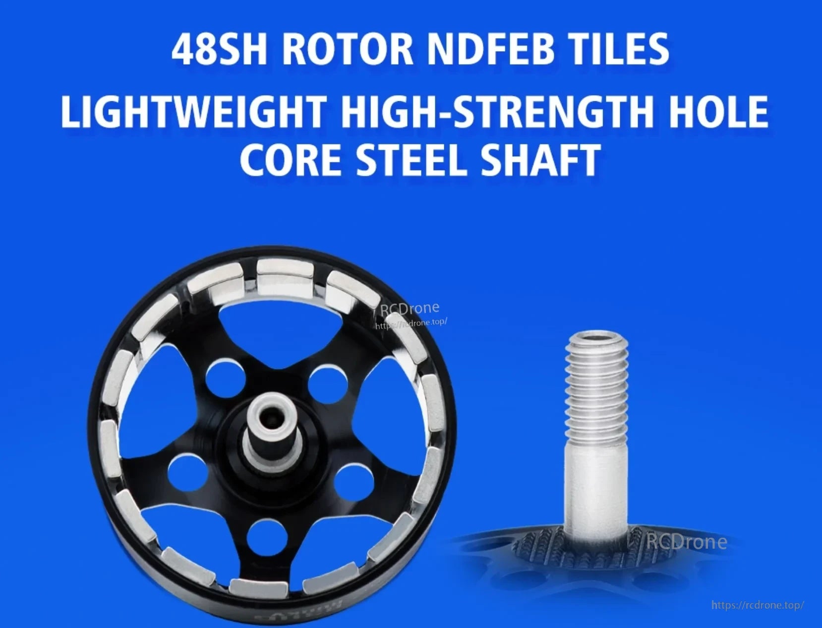 B3214 rotor with 48SH NdFeB magnets and lightweight hollow-core steel shaft