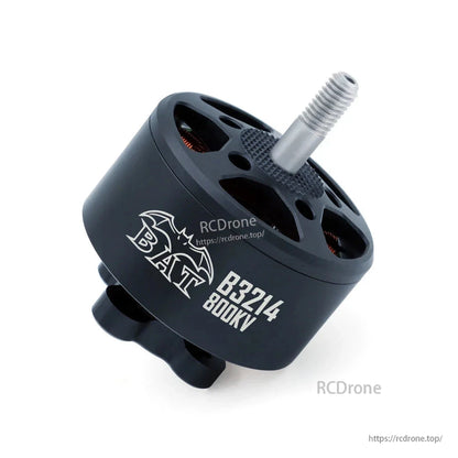 Angled view of the BAT B3214 800KV motor with vented bell and threaded prop shaft