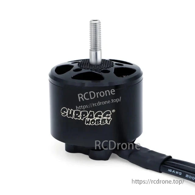 Surpass Hobby BAT B3220 brushless motor side view with threaded shaft and output cable