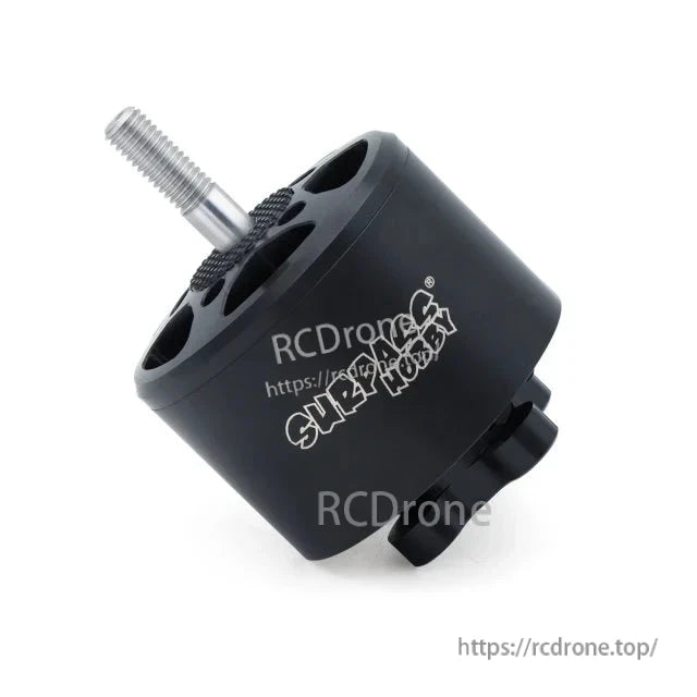 Angled side view of black B3220 drone motor with Surpass Hobby logo and mounting base