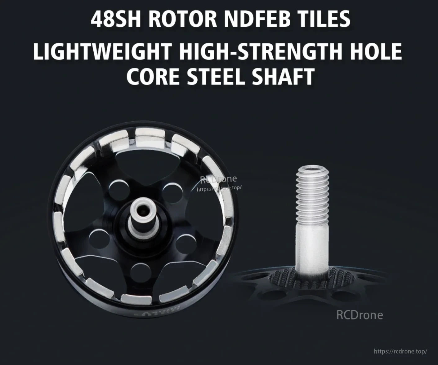 BAT B3220 rotor with NdFeB magnet tiles and lightweight hollow steel shaft