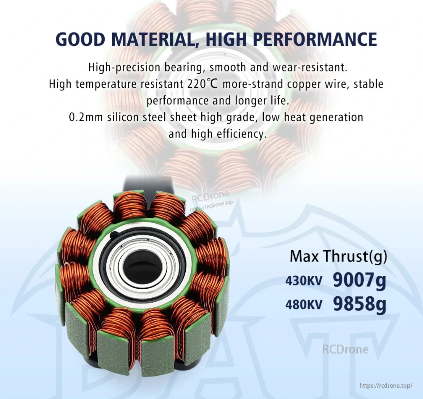 BAT B4720 stator with copper windings, precision bearing, and listed maximum thrust