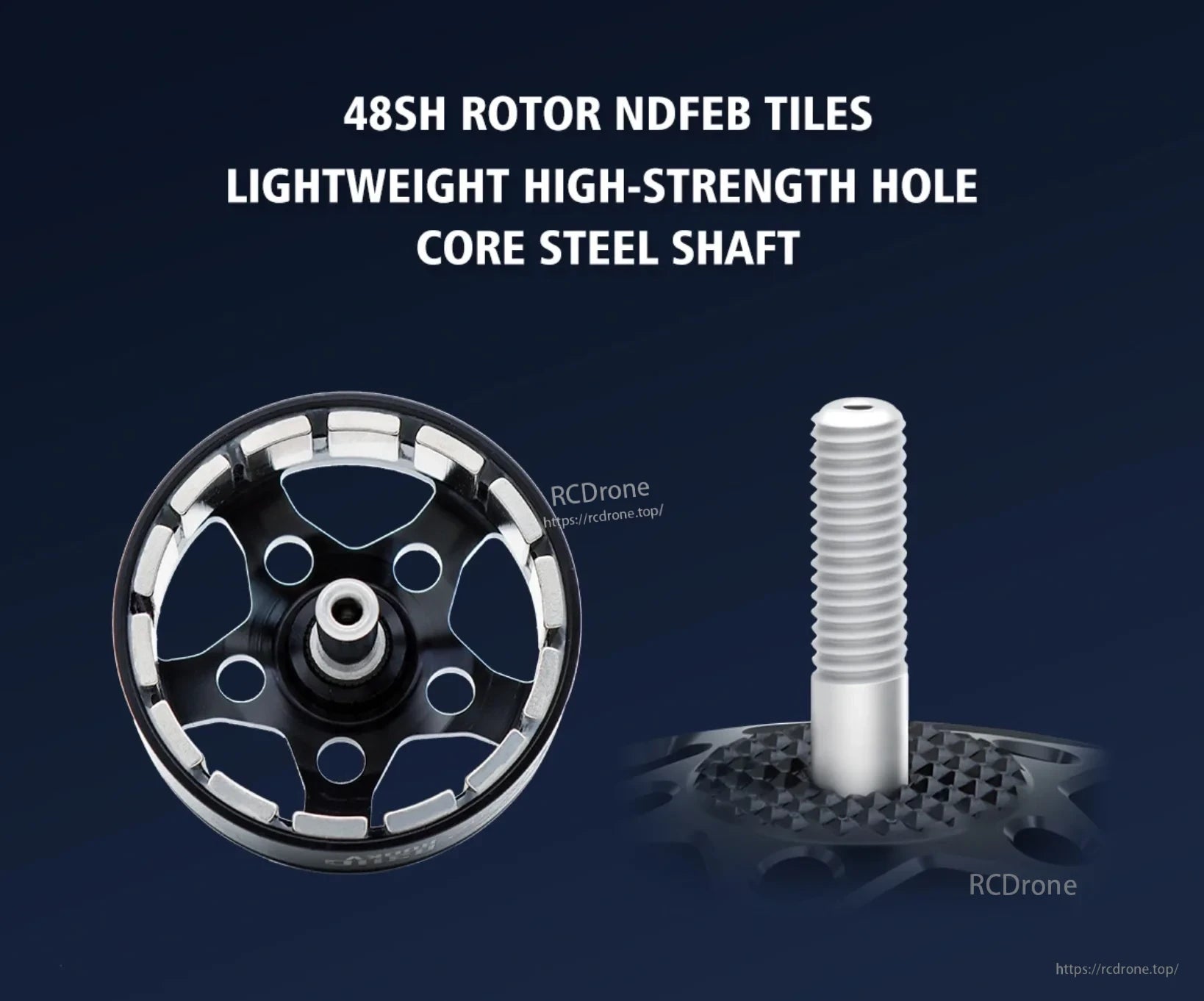 BAT B4720 rotor with NdFeB magnet tiles and hollow steel shaft