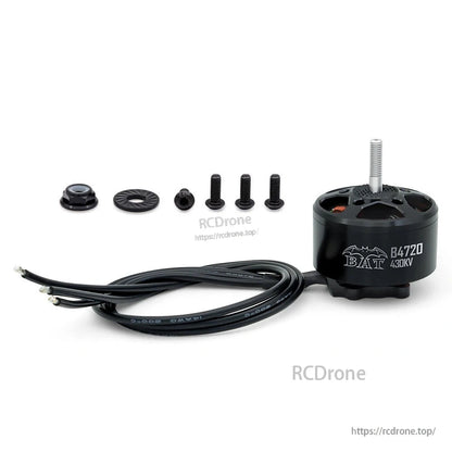 BAT B4720 430KV motor with wires, prop adapter hardware, and mounting screws