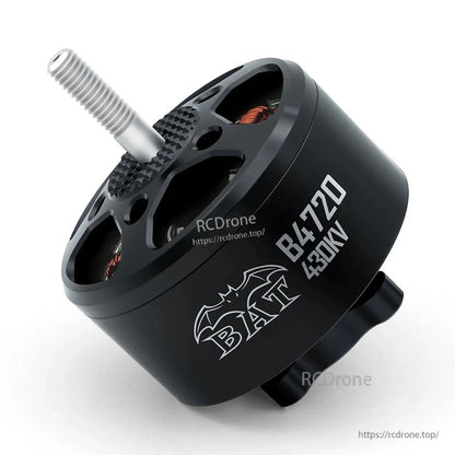 Angled view of B4720 480KV brushless motor with threaded shaft and bottom mount